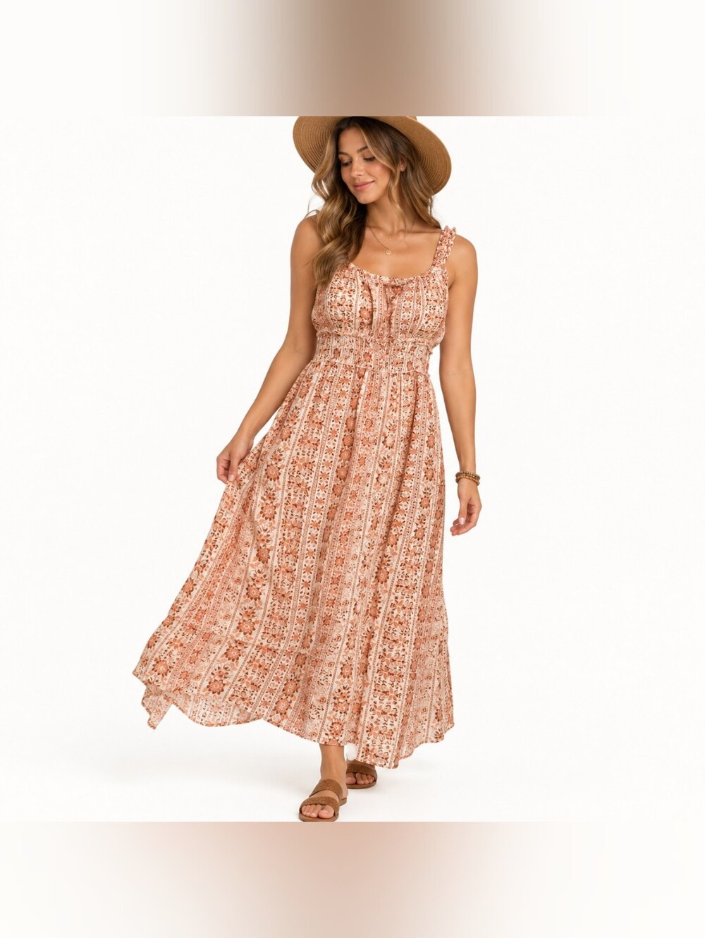 No Boundaries XL Floral Boho Maxi Dress Smocked Waist Cottagecore
